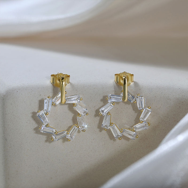 Baguette Circle Earrings & Necklace Set Gold/Silver