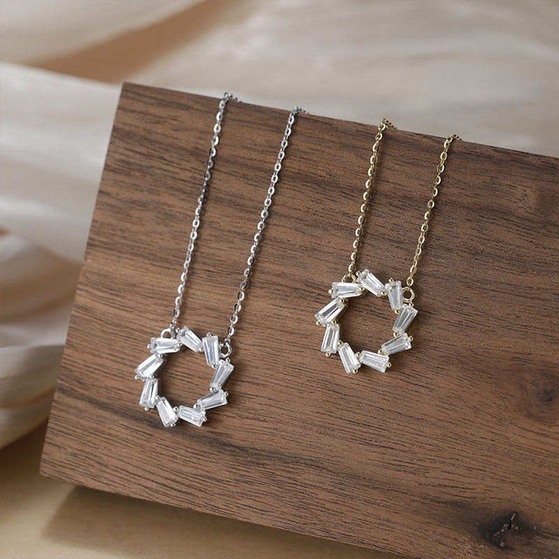 Baguette Circle Earrings & Necklace Set Gold/Silver