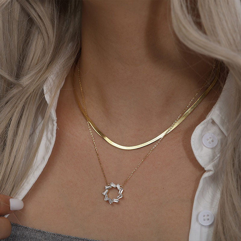 Baguette Circle Earrings & Necklace Set Gold/Silver