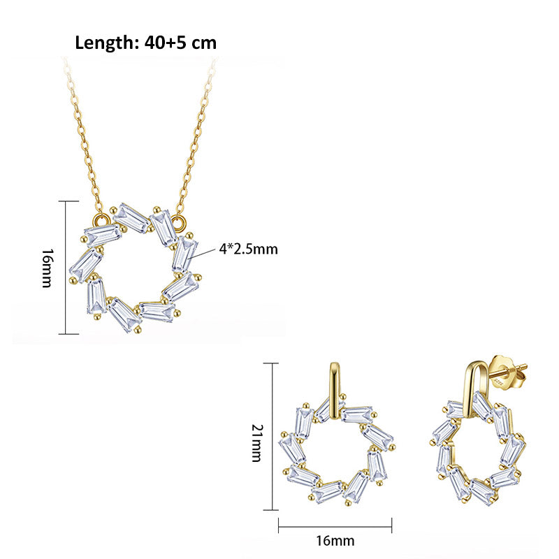 Baguette Circle Earrings & Necklace Set Gold/Silver