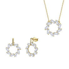 Load image into Gallery viewer, Baguette Circle Earrings &amp; Necklace Set Gold/Silver