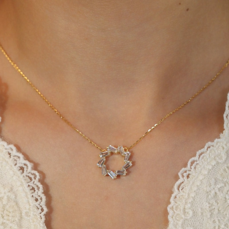 Baguette Circle Necklace Silver/Gold